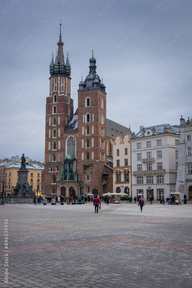 KRAKOW, POLAND, 7 JANUARY  2022: View of the Market Square