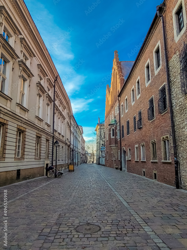 KRAKOW,  POLAND, 7 JANUARY 2022: Street in the old town