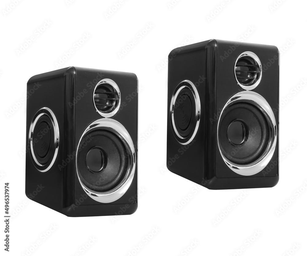 acoustic system, speakers for a computer, on a white background acoustic system, speakers for a computer, on a white background