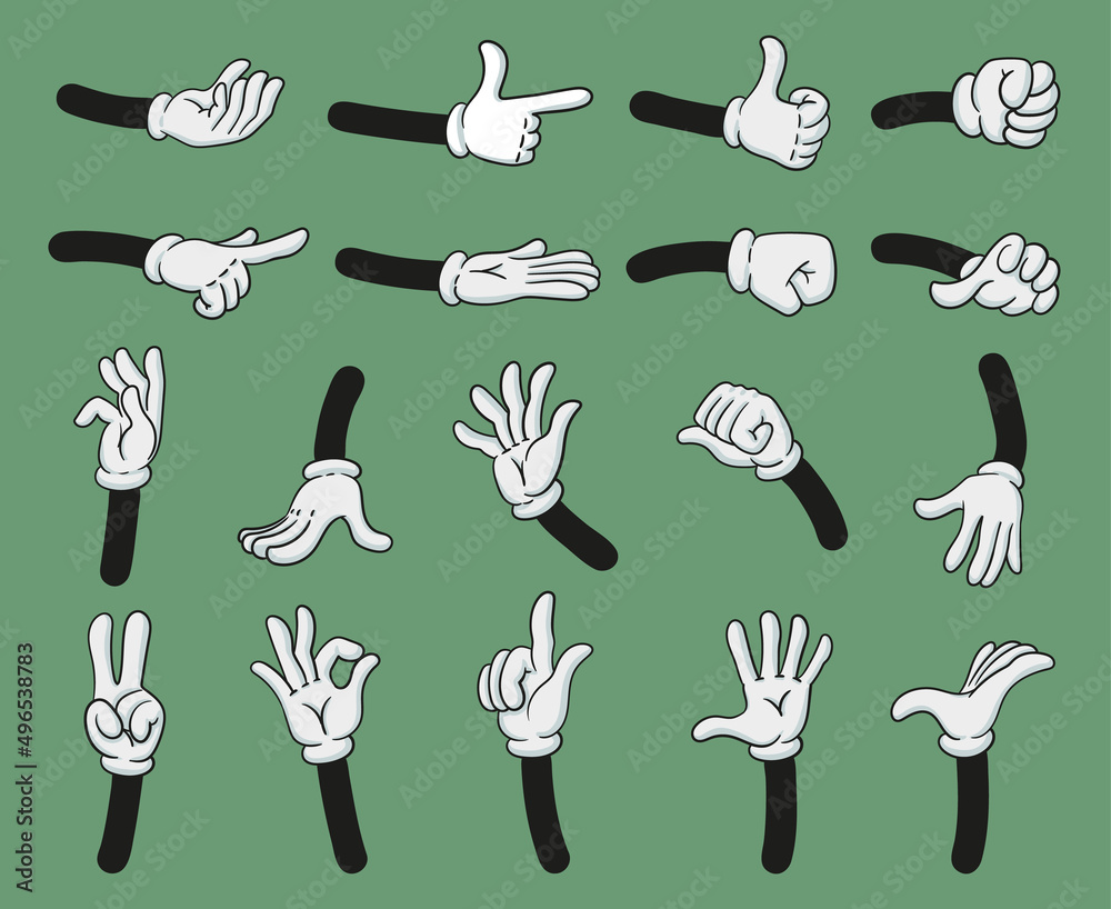 Vecteur Stock Cartoon hands gestures, comic book character body parts