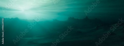 Rugged Landscape Terrain Underwater Dark Scene. © edb3_16