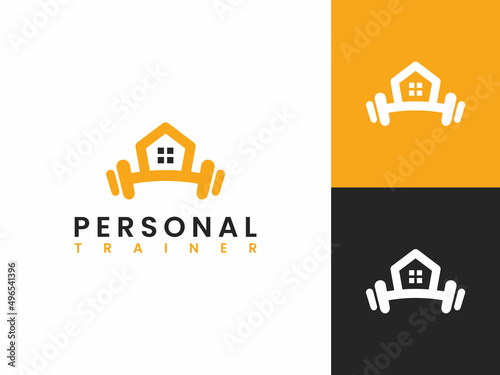 personal trainer logo template, house and dumbbell concept