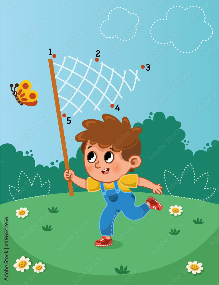 Connect Dot To Dot Drawing Practice For Children Vector Illustration
