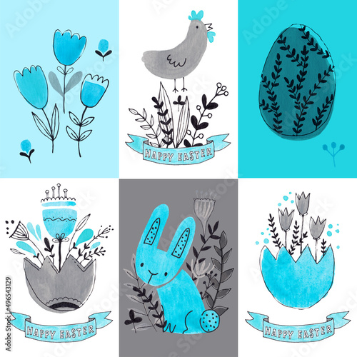 watercolor easter patterns with flowers bunnies and eggs