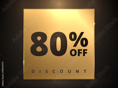 80 off discount banner. Special offer sale 80 percent off. Sale discount offer. Luxury promotion banner eighty percent discount in golden square and black background. Vector illustration