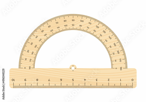 Vector illustration protractor ruler isolated on white background. Realistic protractor in flat style. Measurement and drawing tool. Tilt angle meter. 