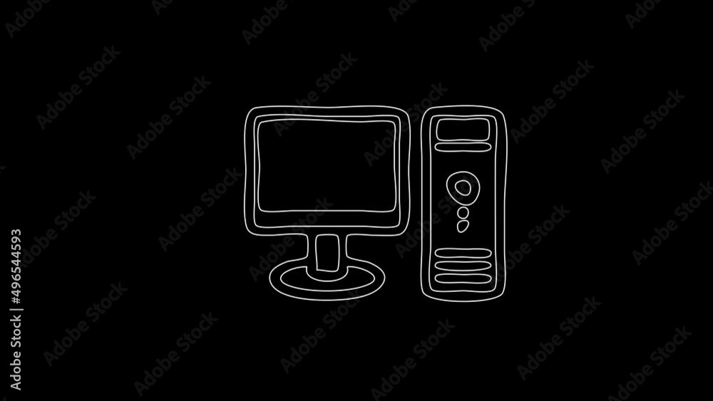 white linear computer silhouette. the picture appears and disappears on a black background.
white linear computer silhouette. the picture appears and disappears on a black background.