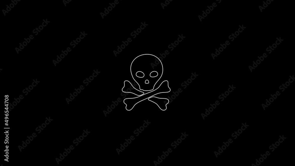 white linear skull and bones silhouette. the picture appears and disappears on a black background.
white linear skull and bones silhouette. the picture appears and disappears on a black background.