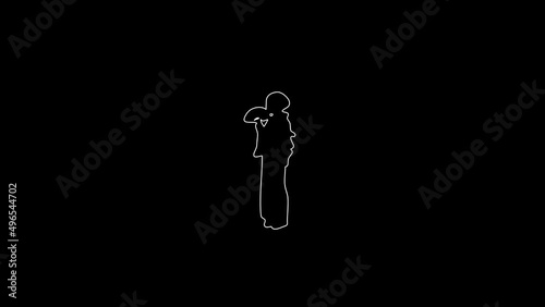 white linear girl silhouette. the picture appears and disappears on a black background.
