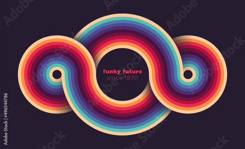 Simple abstract design in retro style with colorful circles. Vector illustration.