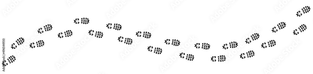 Foot trail, step footprints paths isolated on transparent background. Human footprints icon Foot print vector illustration set with shoes bare feet and boot print. Footprint silhouette. 