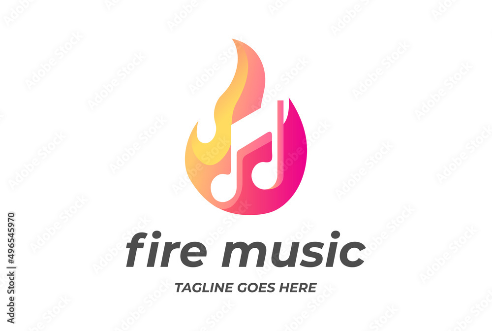 Modern Fire Flame Music Notes for Hot Song Logo Design