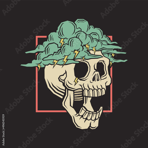 Retro emblem of brain storming skull