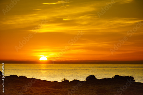 Sunrise over sea. Morning seascape.