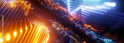 Digital backend technology with glowing circuit lines concept background. Modern abstract dynamic high-speed movement of data. Cyber digital technology and IT Security, big data.