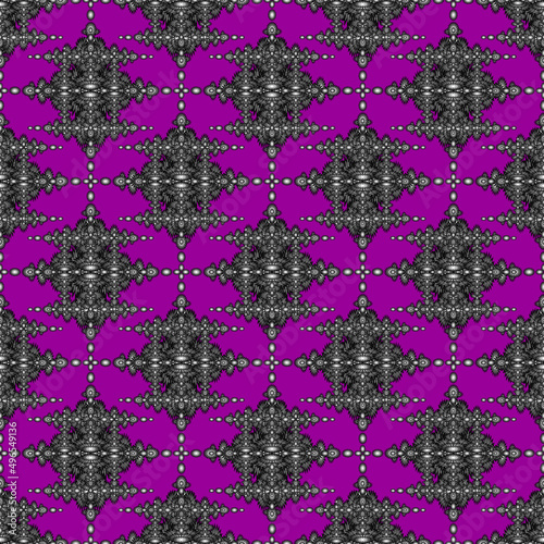 Seamless geometric ethnic fabric pattern, black and white floral pattern, Thai fabric pattern design, carpet, wallpaper, curtain, cushion, clothing, batik, purple background fabric pattern