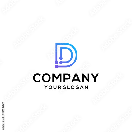 Letter D with data tech solution logo design inspiration icon