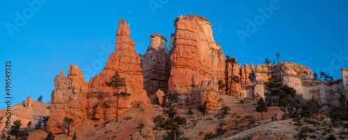 Landscape photograph of the Mossy Cave area of Bryce Canyon National Park in Utah at sunrise.