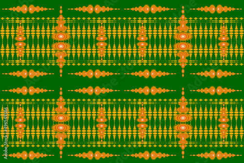 Golden brown fabric pattern, ethnic seamless pattern, for curtain design, packaging, decorative printing, retro tile pattern, carpet, wallpaper, wrapping, batik, green background cloth pattern