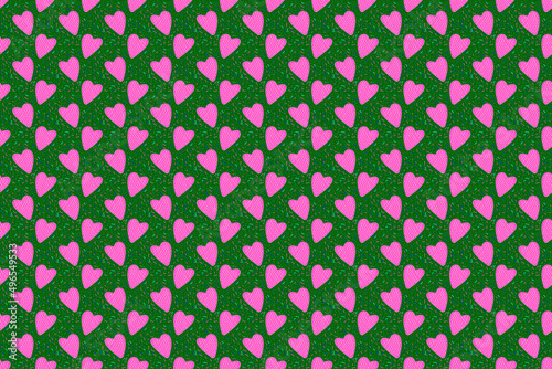 pink heart pattern seamless multicolored doodle pattern,for Valentine's Day,green background