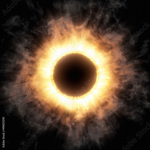 Ring of fire, Plasma ring on a dark background. Realistic circle light fire flame frame with copy space in center