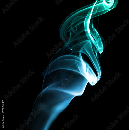 Blue Green Abstract Smoke on Black Background