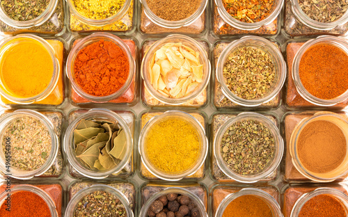 Spices in cups, spices used in kitchen