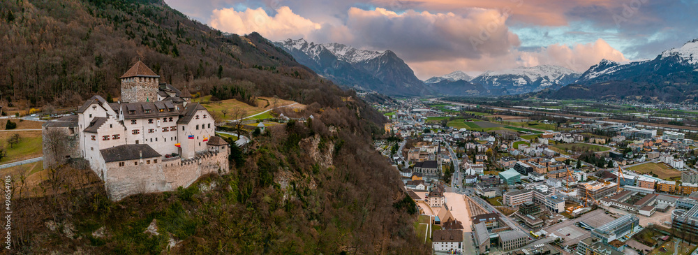 Obraz na płótnie Aerial view of Vaduz - the capital of Liechtenstein. Vaduz castle in the capital of Liechtenstein w salonie