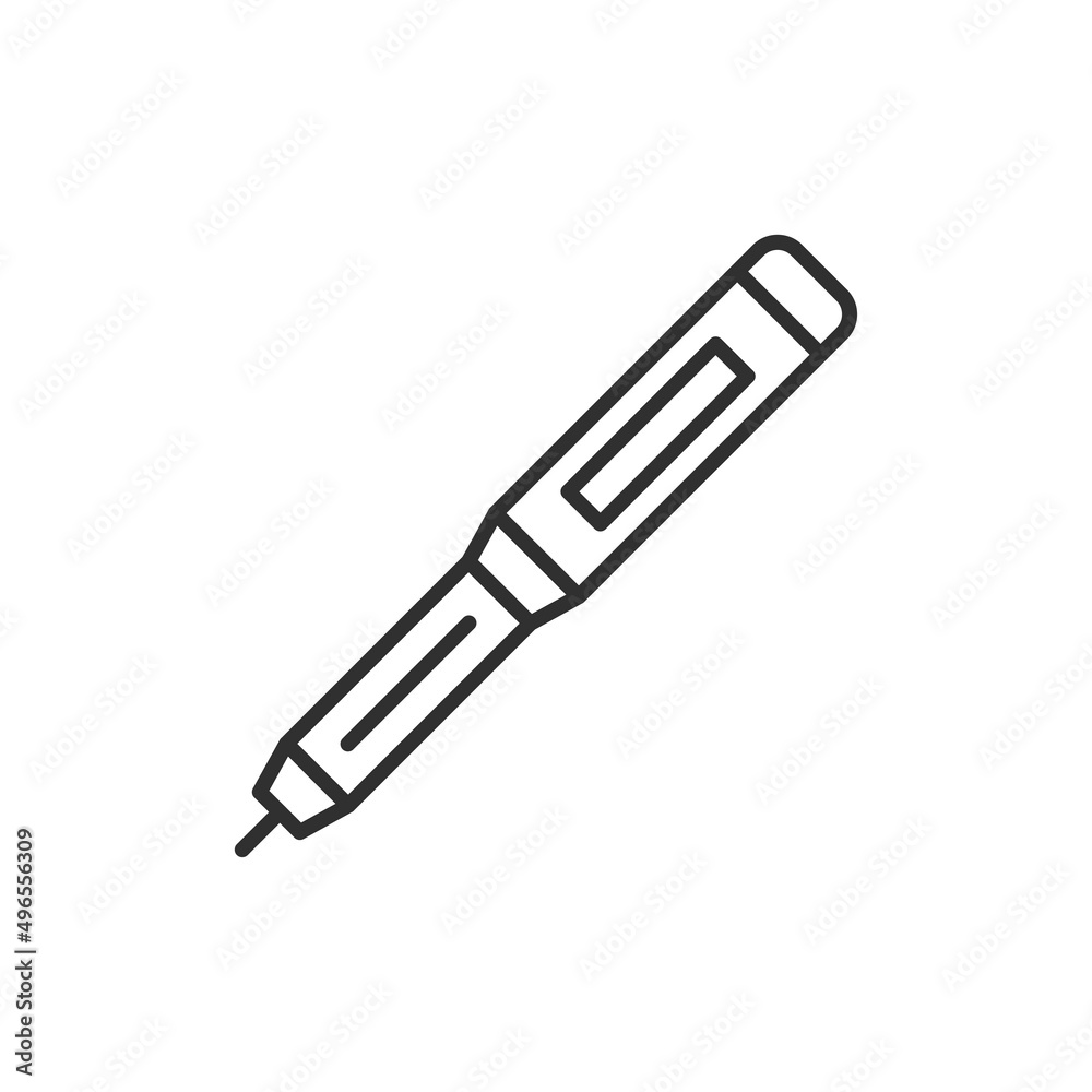 Insulin injection pen line icon. linear style sign for mobile concept and web design. Diabetic syringe outline vector icon. Symbol, logo illustration. Vector graphics Insulin injection pen line icon. linear style sign for mobile concept and web design. Diabetic syringe outline vector icon. Symbol, logo illustration. Vector graphics