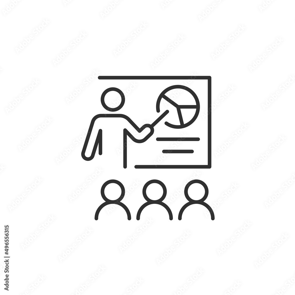 Business coach presentation line icon. linear style sign for mobile concept and web design. Team meeting, training outline vector icon. Symbol, logo illustration. Vector graphics Business coach presentation line icon. linear style sign for mobile concept and web design. Team meeting, training outline vector icon. Symbol, logo illustration. Vector graphics