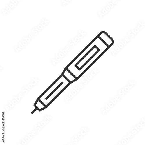 Insulin injection pen line icon. linear style sign for mobile concept and web design. Diabetic syringe outline vector icon. Symbol, logo illustration. Vector graphics