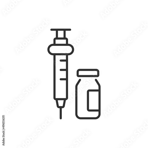 Insulin bottle and syringe vector icon. outline flat sign for mobile concept and web design. Diabetic insulin injection glyph icon. Symbol, logo illustration. Vector graphics