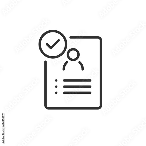 Approved resume outline icon. linear style sign for mobile concept and web design. Job application approved simple line vector icon. Symbol, logo illustration. Pixel perfect vector graphics