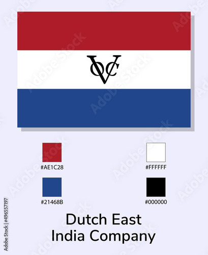 Vector Illustration of Dutch East India Company flag isolated on light blue background. Illustration Dutch East India Company flag with Color Codes. ready to use, easy to edit.