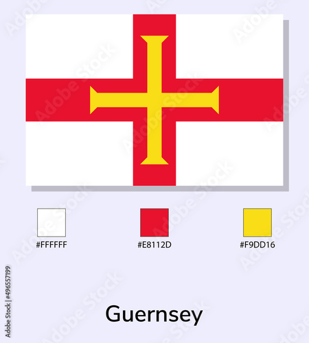 Vector Illustration of Guernsey flag isolated on light blue background. Illustration Guernsey flag with Color Codes. As close as possible to the original. ready to use, easy to edit.