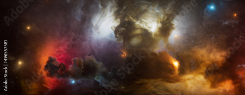 Atmospheric Galaxy Panorama. Sci-Fi Orange and Blue Background. photo