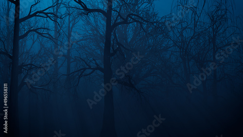 Ghostly Halloween Forest Scene at Night.