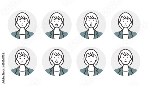 ビジネスウーマンの表情アイコン　バリエーションセット