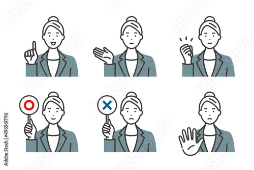 スーツを着た若いビジネスウーマンの表情とポーズ　バリエーションセット