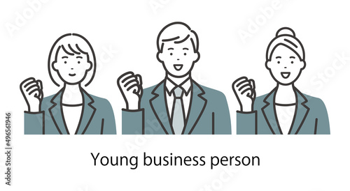 スーツを着た若いビジネスパーソンのガッツポーズ