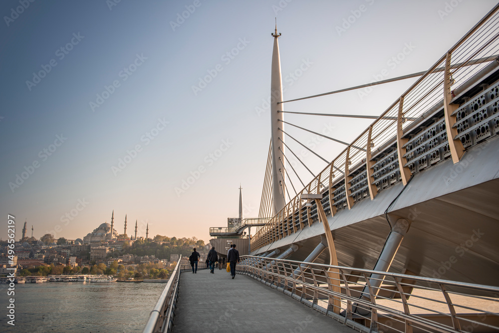 Golden Horn Bridge metro station and Suleymaniye Mosque View 