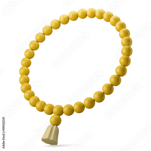 yellow misbaha tasbih muslim prayer beads in circle shape 3d icon illustration ramadan eid al fitr islamic theme isolated in white background photo