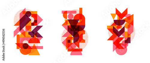Set of trendy geometric pattern element. Collection of abstract circle, square, triangle shape and dot pattern with red tone color. Modern element design on white background for decor, cover, print.