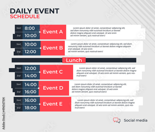 Upcoming daily event schedule flyer poster template.