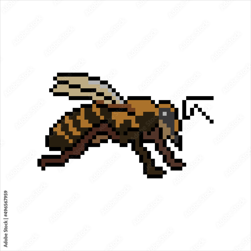 Honey bee pixel art. Vector illustration.