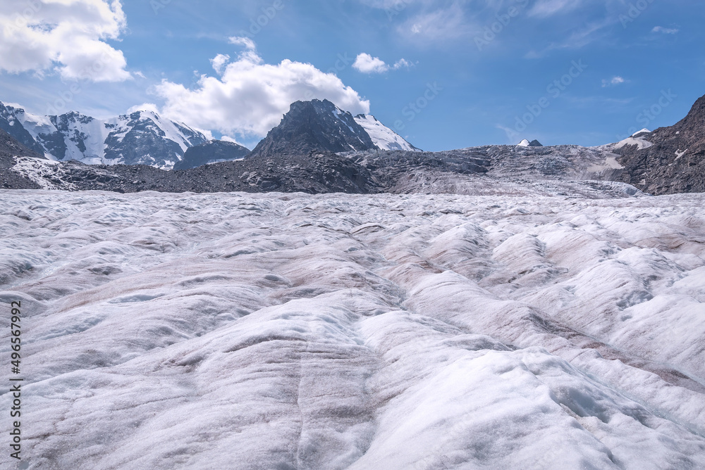 glacier relief mountains ice clouds sky summer