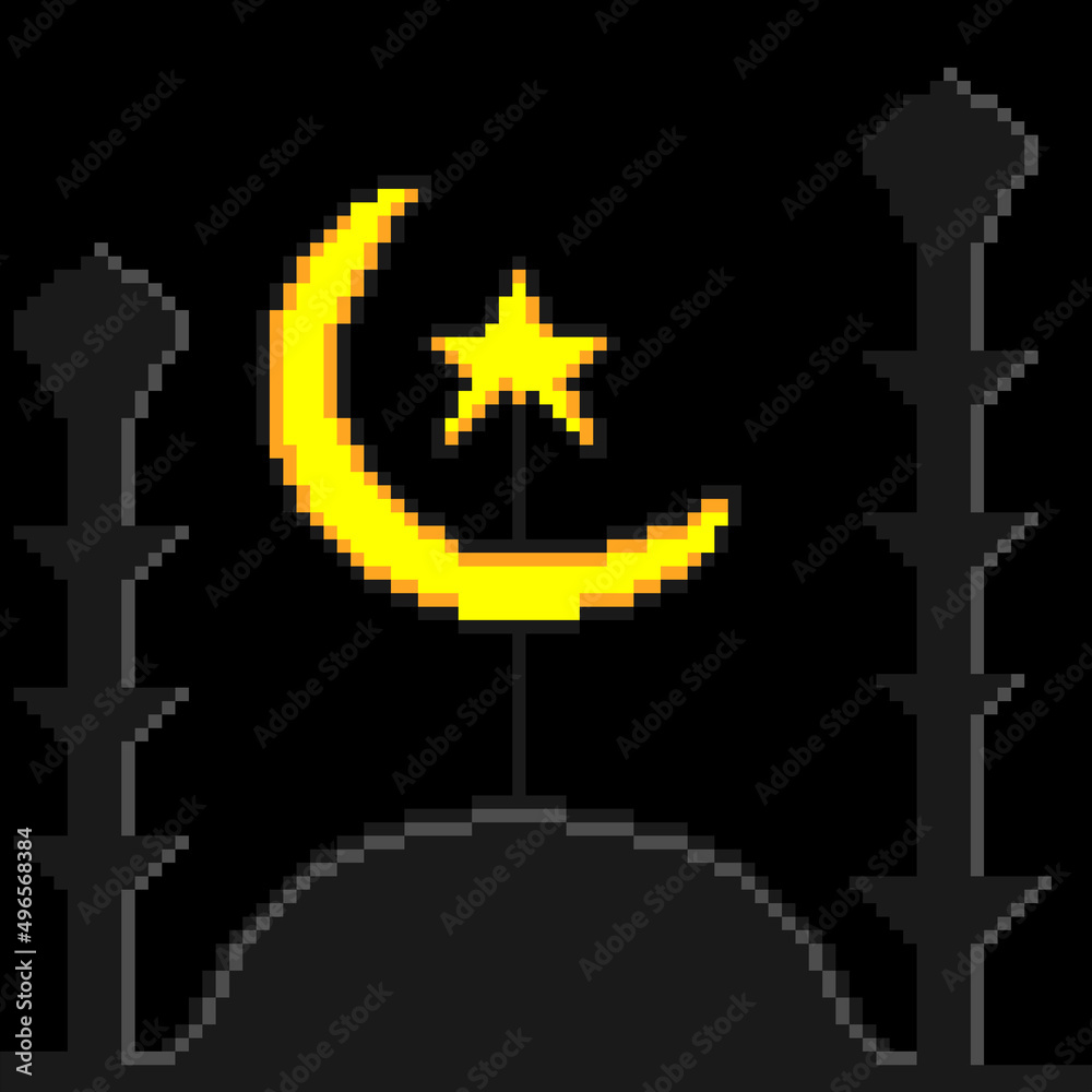 Obraz premium Ramadan kareem in pixel art. Vector illustration. Good for card, banner and poster.