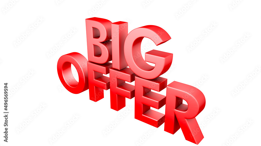 3d illustration with text: big offer. Discount for big sales. Promotion banner with red tex color on a red background. 3d illustration with text: big offer. Discount for big sales. Promotion banner with red tex color on a red background.