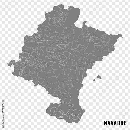 Blank map Navarre of Spain. High quality map Comarcas of Spain on transparent background for your web site design, logo, app, UI.  Spain.  EPS10.