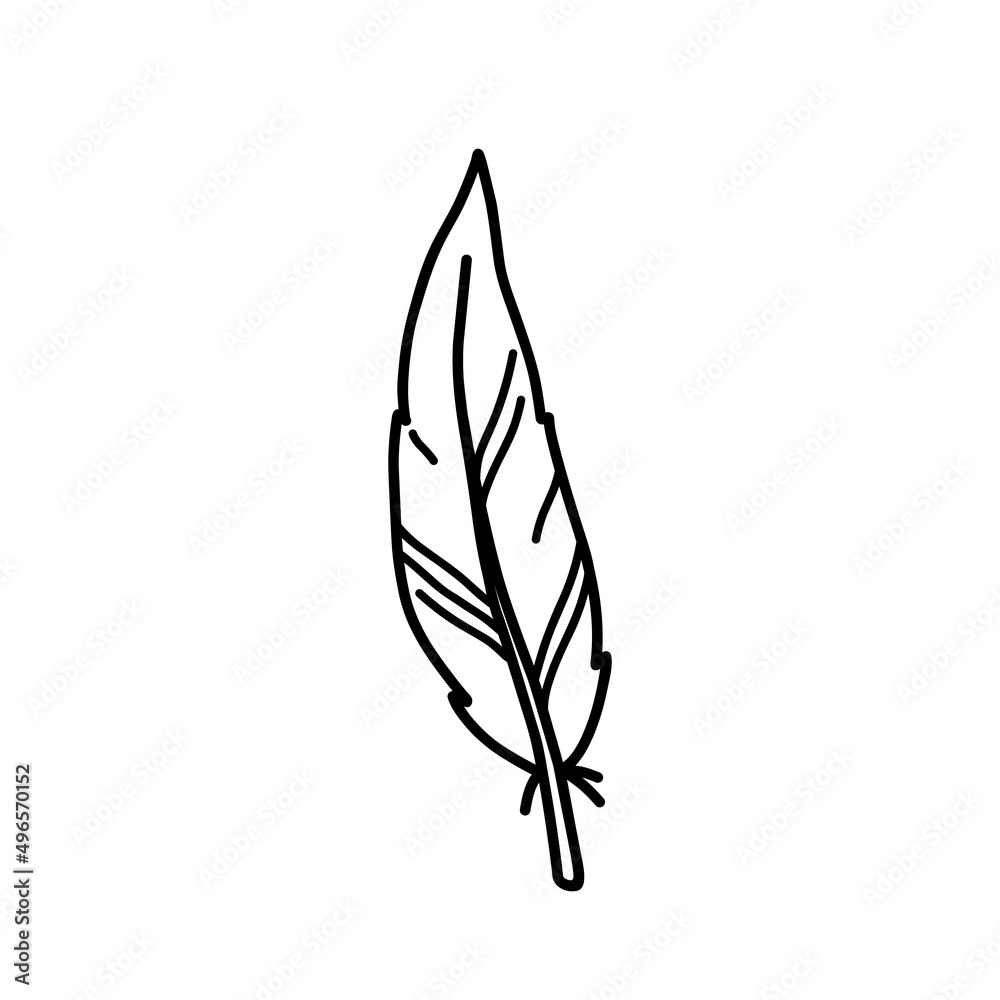 Bird feather isolated on white background. Vector hand-drawn illustration in doodle style. Perfect for cards, decorations, logo, various designs. Bird feather isolated on white background. Vector hand-drawn illustration in doodle style. Perfect for cards, decorations, logo, various designs.